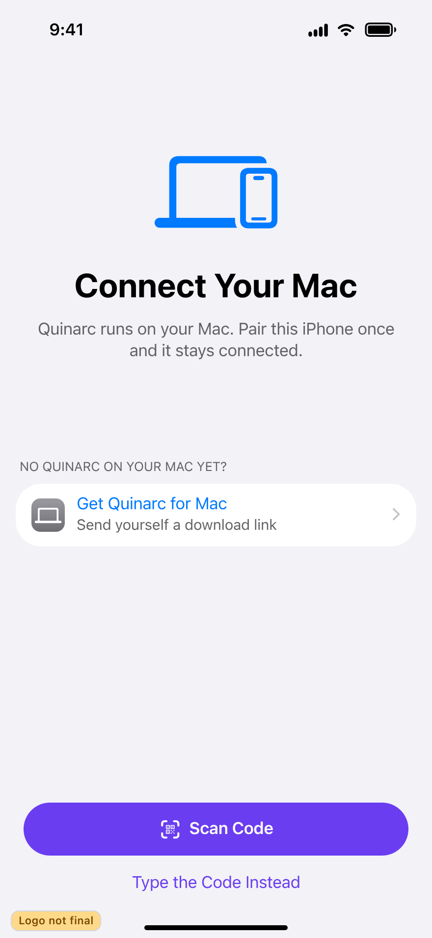Pairing: Connect Your Mac, light