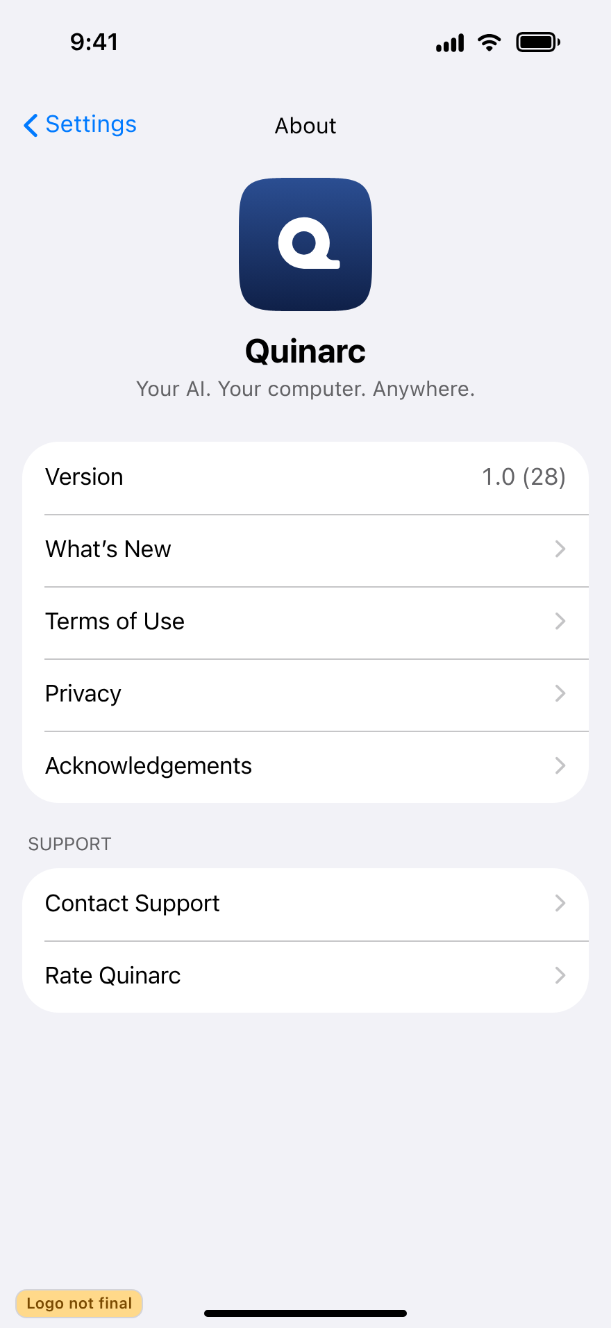 Settings, About, light