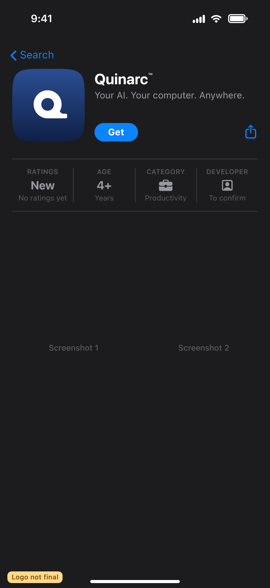 App Store listing header, dark