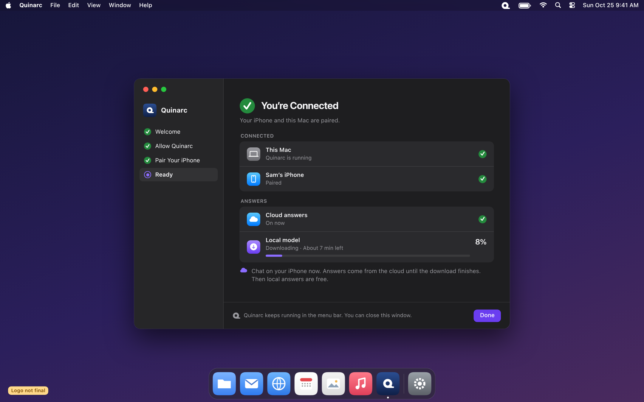 App window and Dock, dark